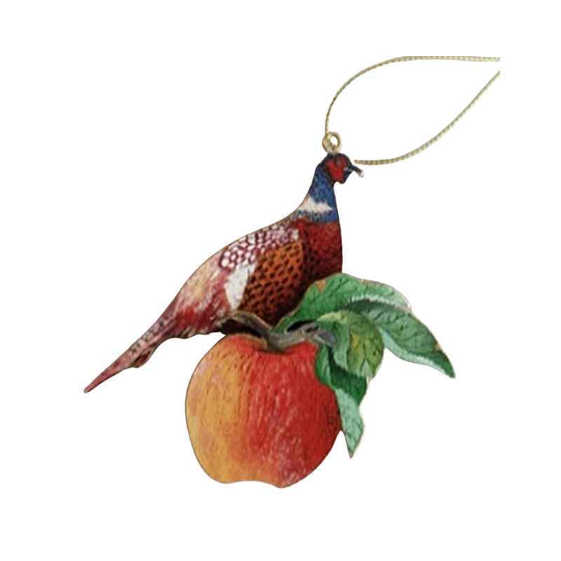 Printed wood pheasant on apple, gold edge and double sided, 4 in  24