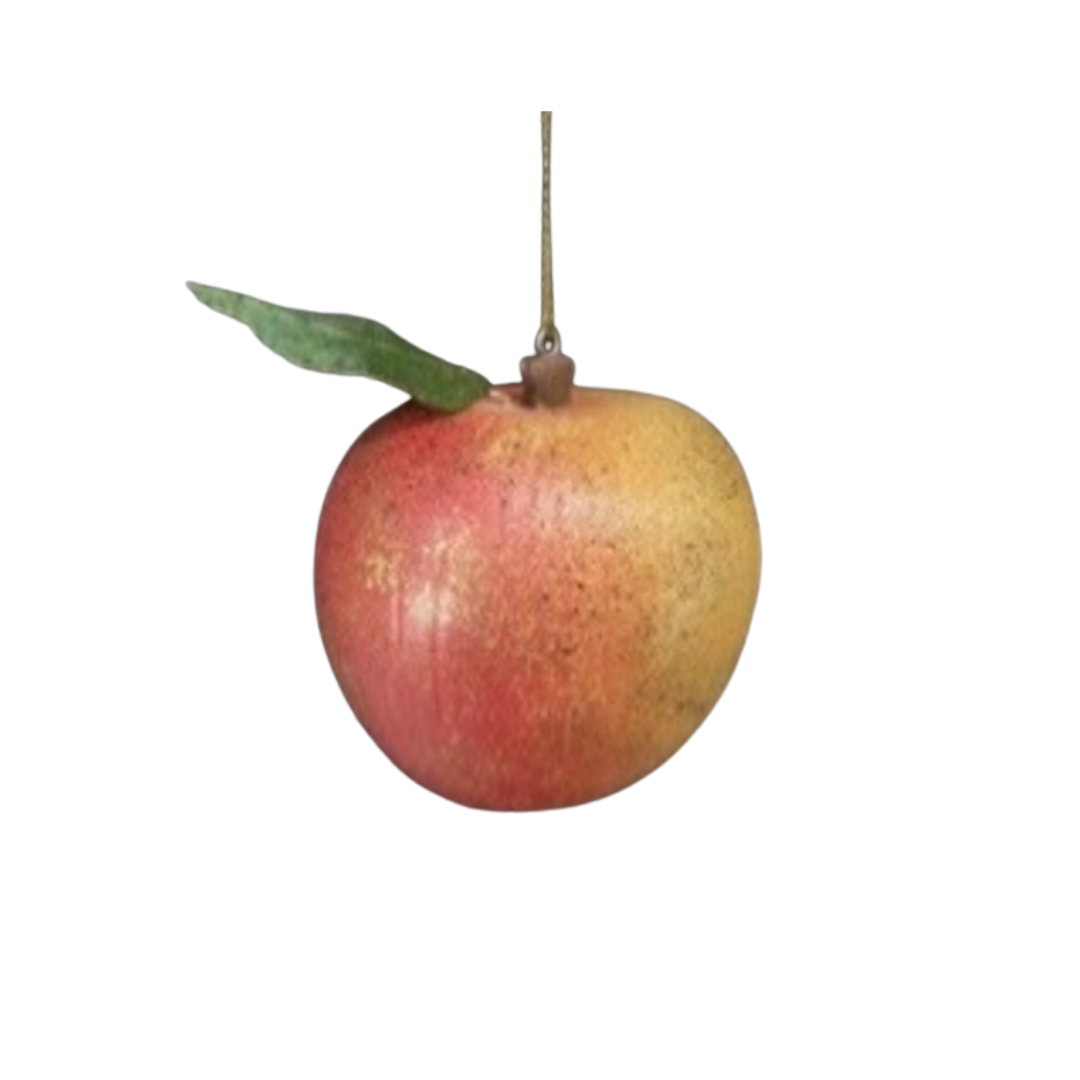 Painted resin apple ornament with embossed metal leaf, 2.5 in  6