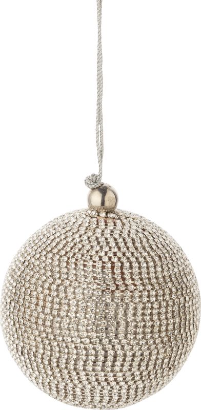 Brilliant cut clear rhinestone wrapped silver ball ornament, 3 in  6
