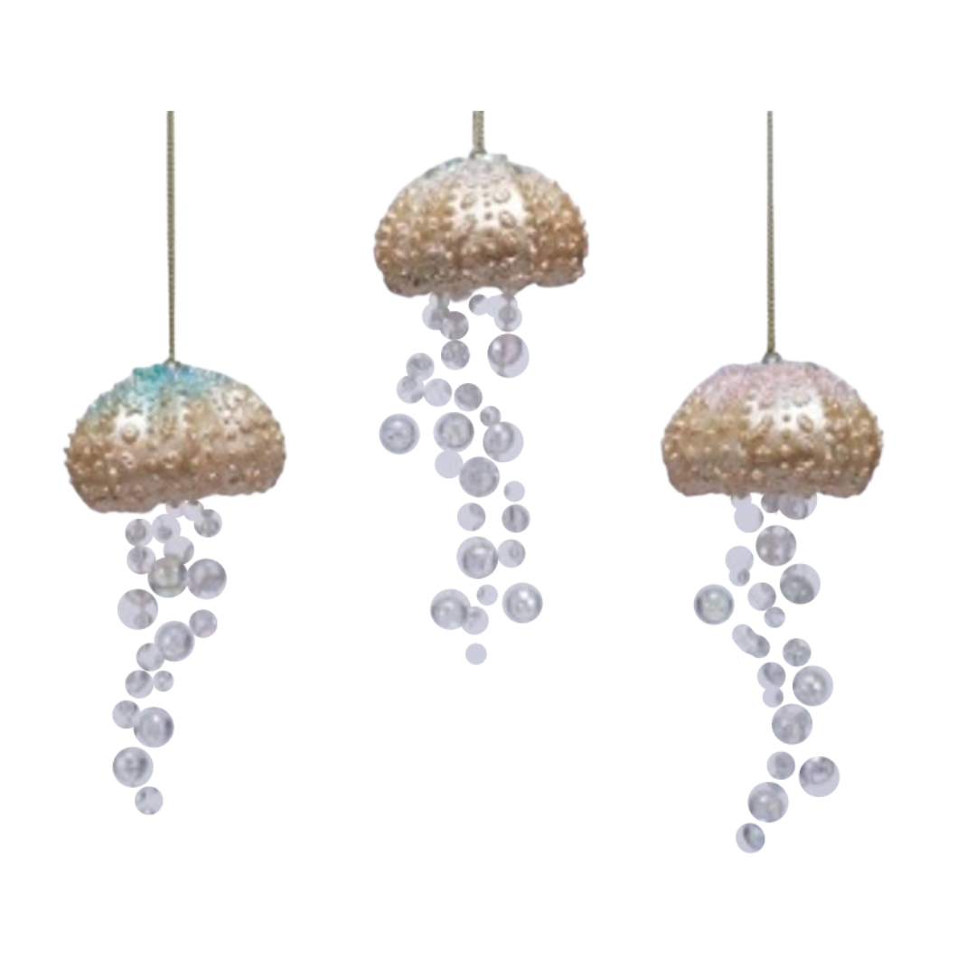 3 Asst&#39;d painted resin jelly fish ornaments with iridescent legs, 5 in  12
