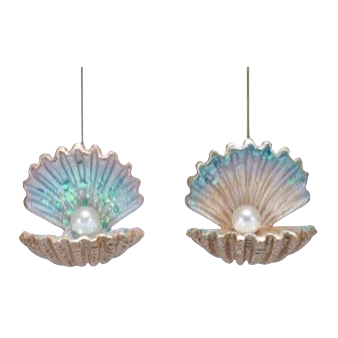 2 Asst&#39;d painted resin clam shell with pearl ornaments, 2.75 in  12