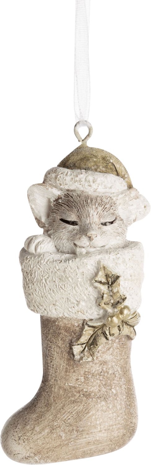 Painted resin kitty in Christmas stocking ornament, 3.25 in  12