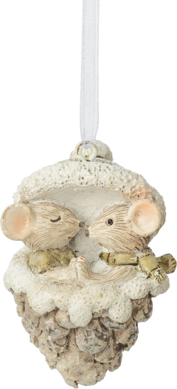 Painted resin mini mouse couple in pine cone ornament, 2.4 in  12
