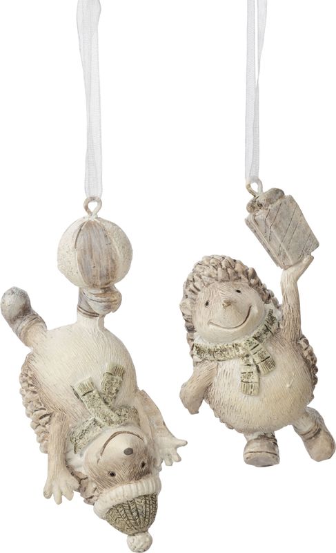 2 Asst&#39;d painted resin hedgehogs playing orns, 3.5 in   12 -Z08 -25NP -S04/25
