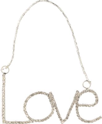 Brilliant cut clear rhinestones set in silver metal LOVE word ornament, 4 in  6