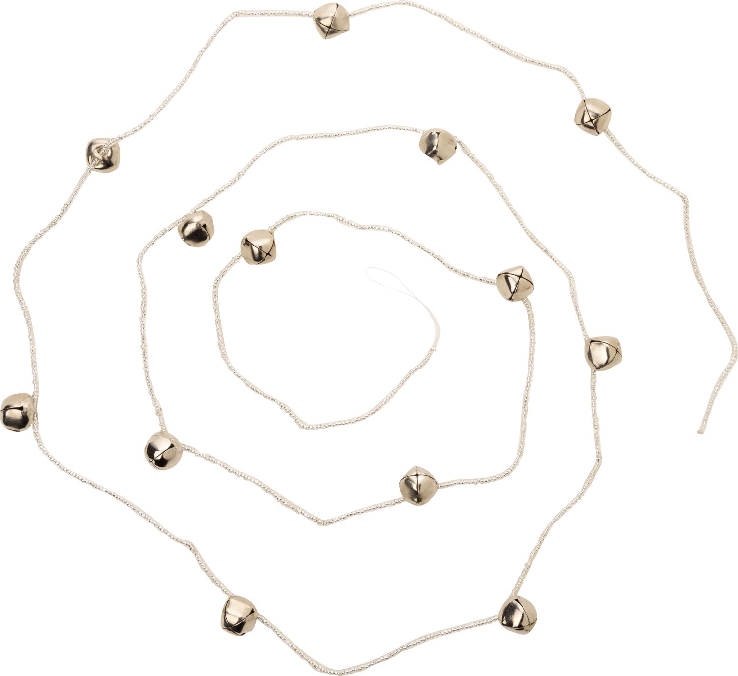 Clear glass bead garland with larger shiny silver jingle  bells, 72 in  12