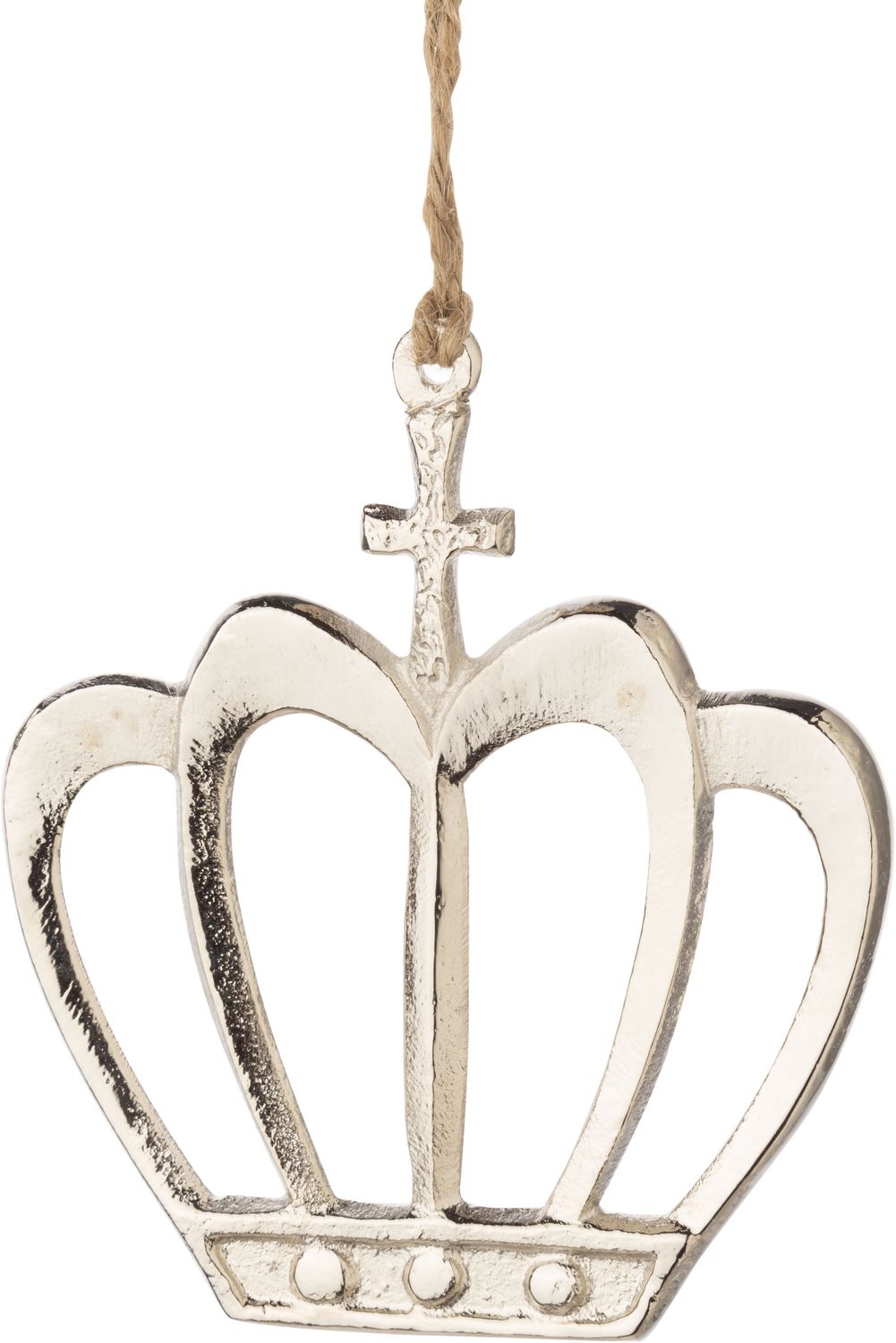 Cast metal crown outline ornament, silver, 4.75 in  12