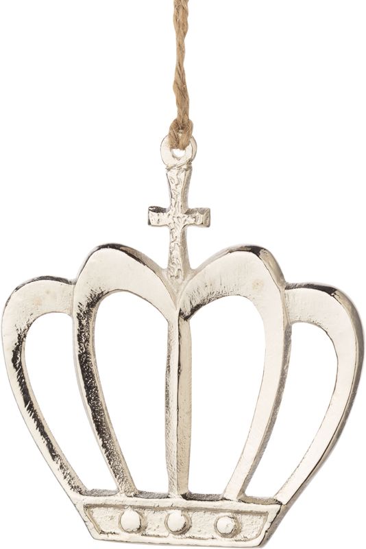 Cast metal crown outline ornament, silver, 4.75 in  12