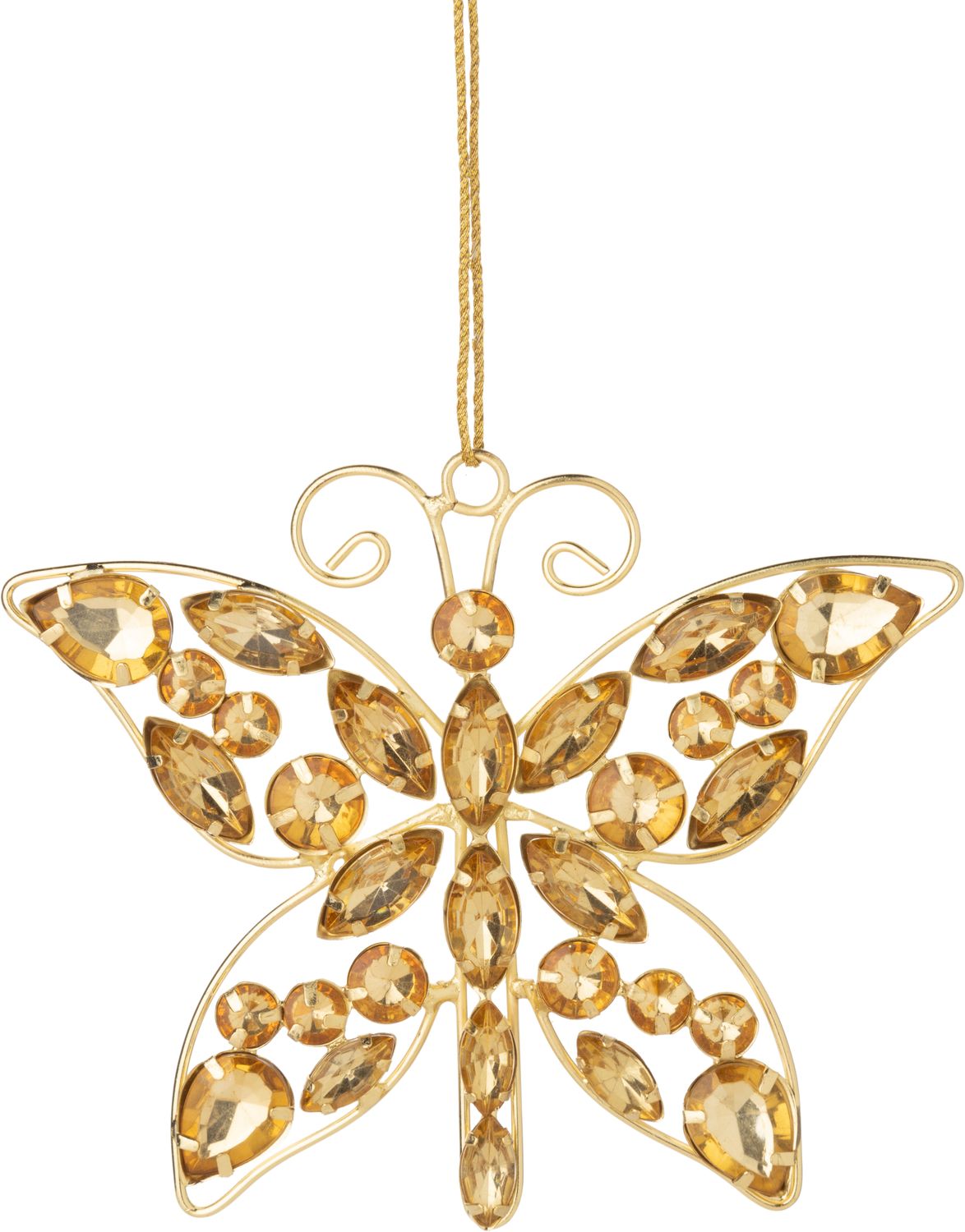 Gold coloured acrylic jewel butterfly ornament in gold wire frame, 4.75 in  6