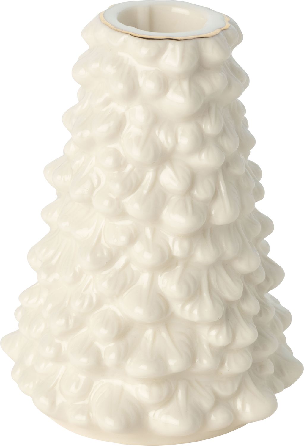 Shiny white ceramic &amp; gold trim  pine cone shape taper holder, 4 in  6 -Z08 -25NP -S04/25