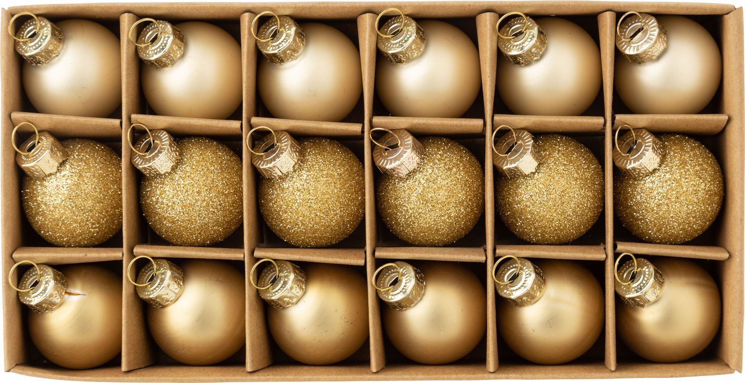 Set of 18 mini glass balls, gold glitter, champagne and matte gold, 1.2 in balls  6