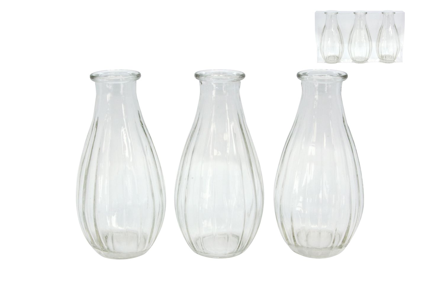 Set of 3 clear glass decorative mini vases