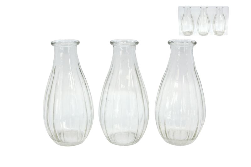 Set of 3 clear glass decorative mini vases