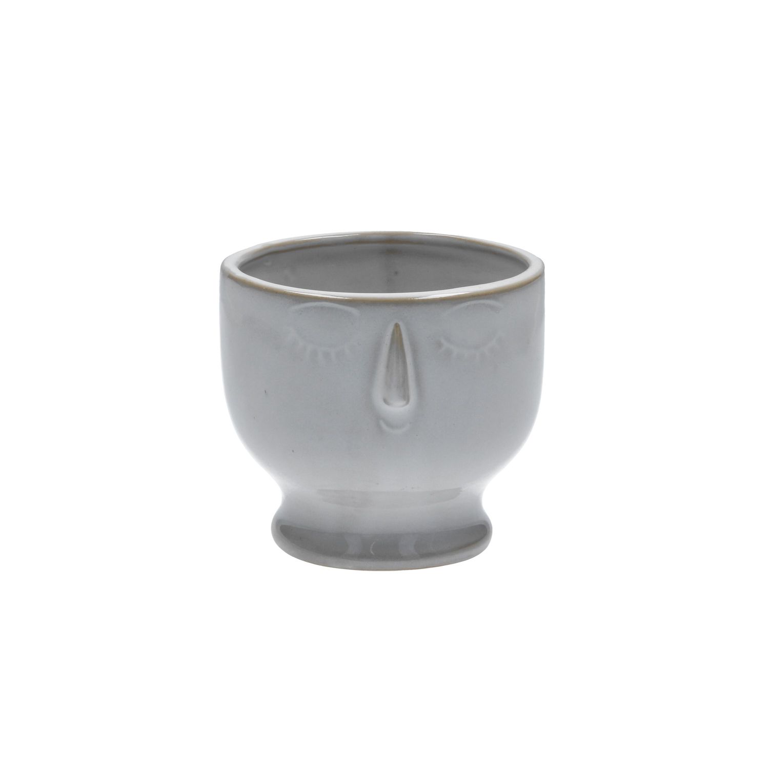 White glazed round face dec pot cover, sml 4x3.5 in  4              