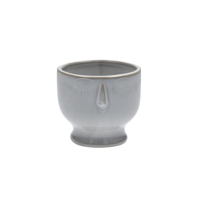 White glazed round face dec pot cover, sml 4x3.5 in  4              