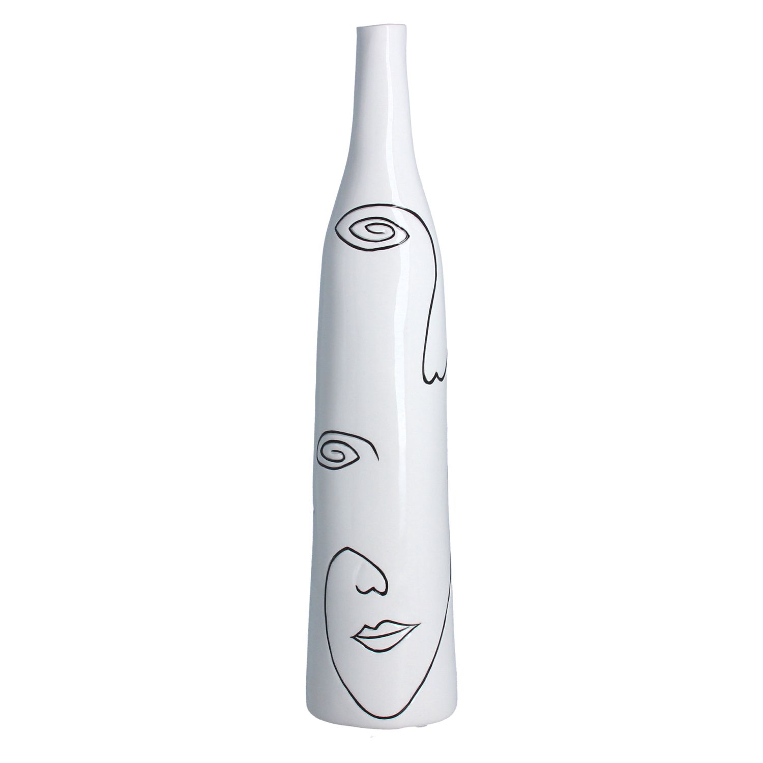 White Ceramic Face Drawings Decorative Tall Vase 14x3x3in  3           