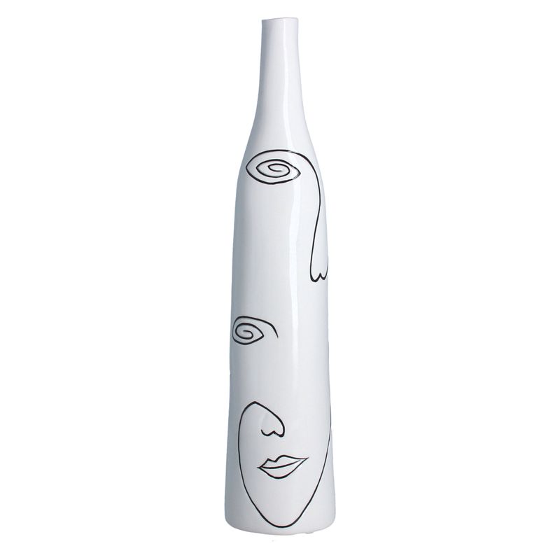 White Ceramic Face Drawings Decorative Tall Vase 14x3x3in  3           