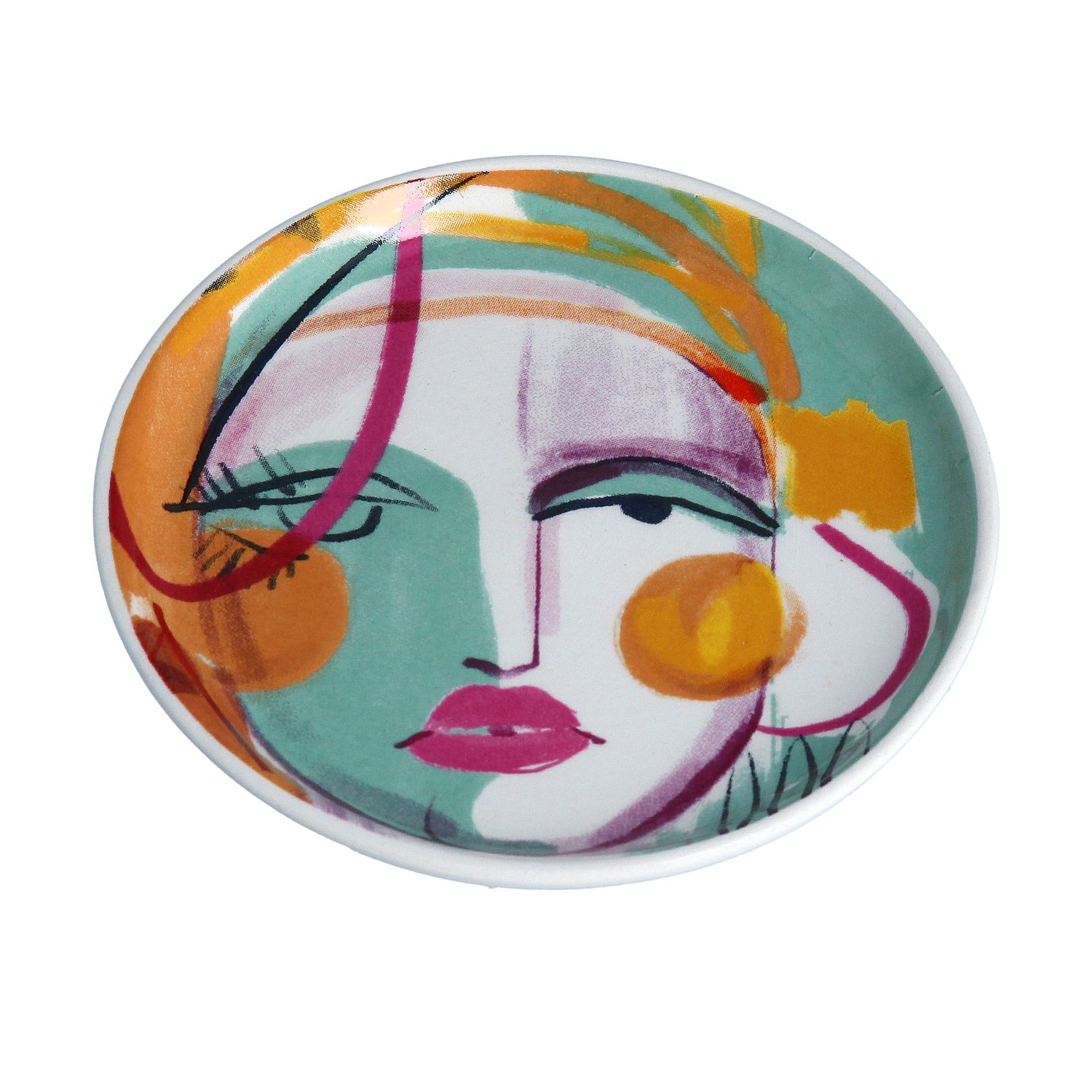 Pop Art Face Ceramic Trinket Dish 4x4in  6           