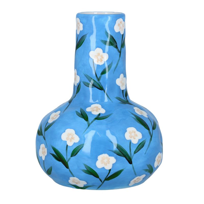 Blue Painted Flowers Ceramic Decorative Vase, Lrg 7.5x5.5x5.5in  4              