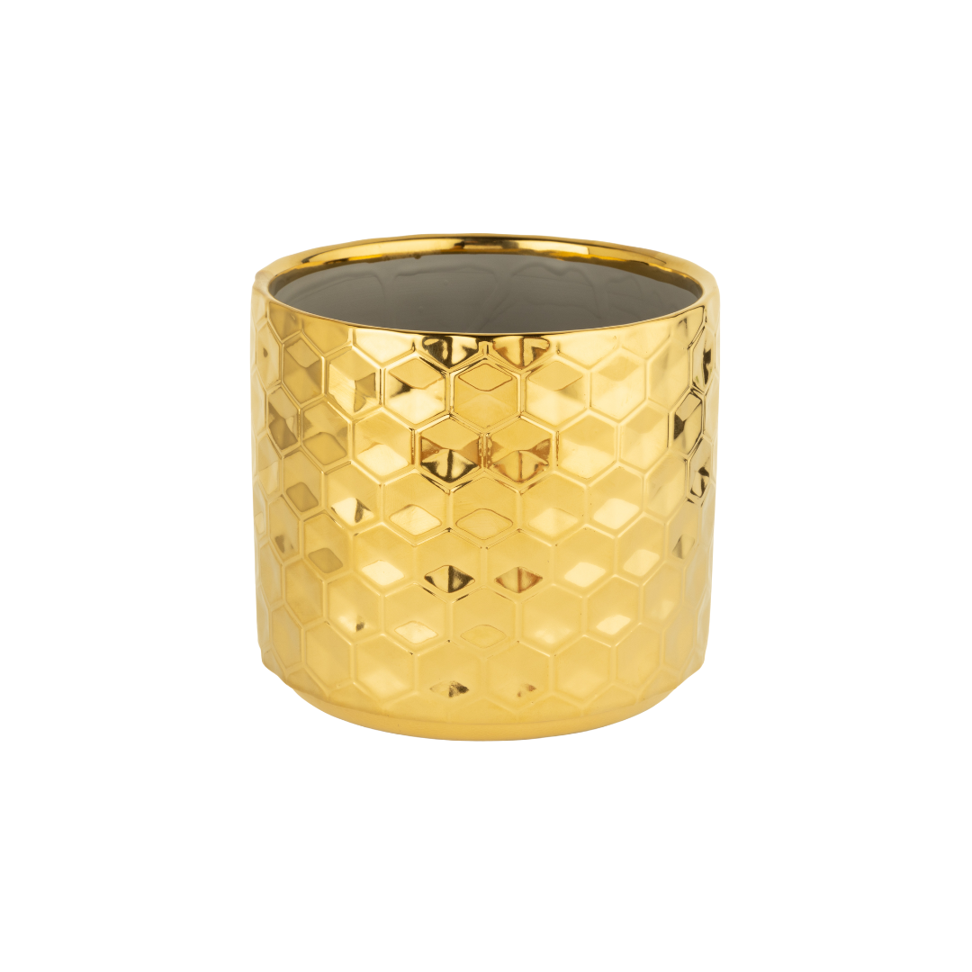 Gold Honeycomb Ceramic Pot Cover, Sml 4.75x5.5x5.5in  6           