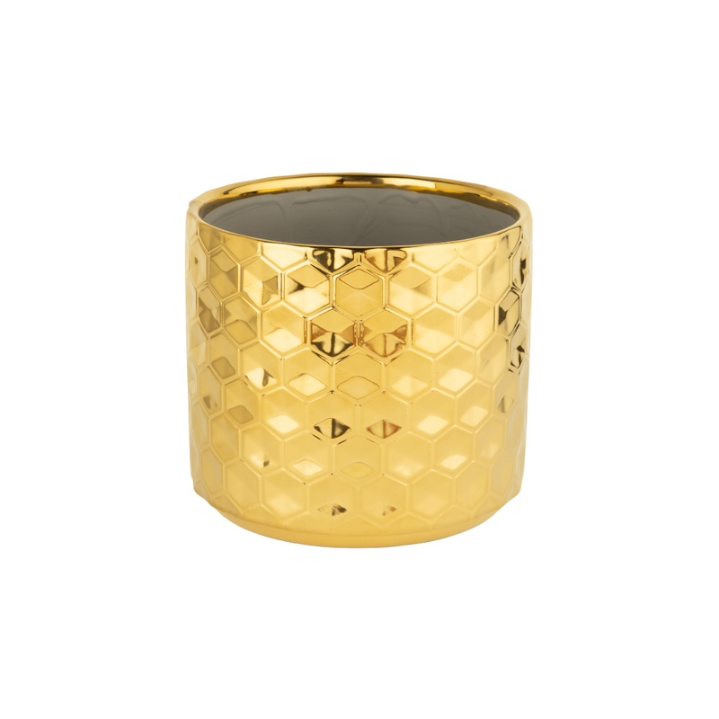 Gold Honeycomb Ceramic Pot Cover, Sml 4.75x5.5x5.5in  6           