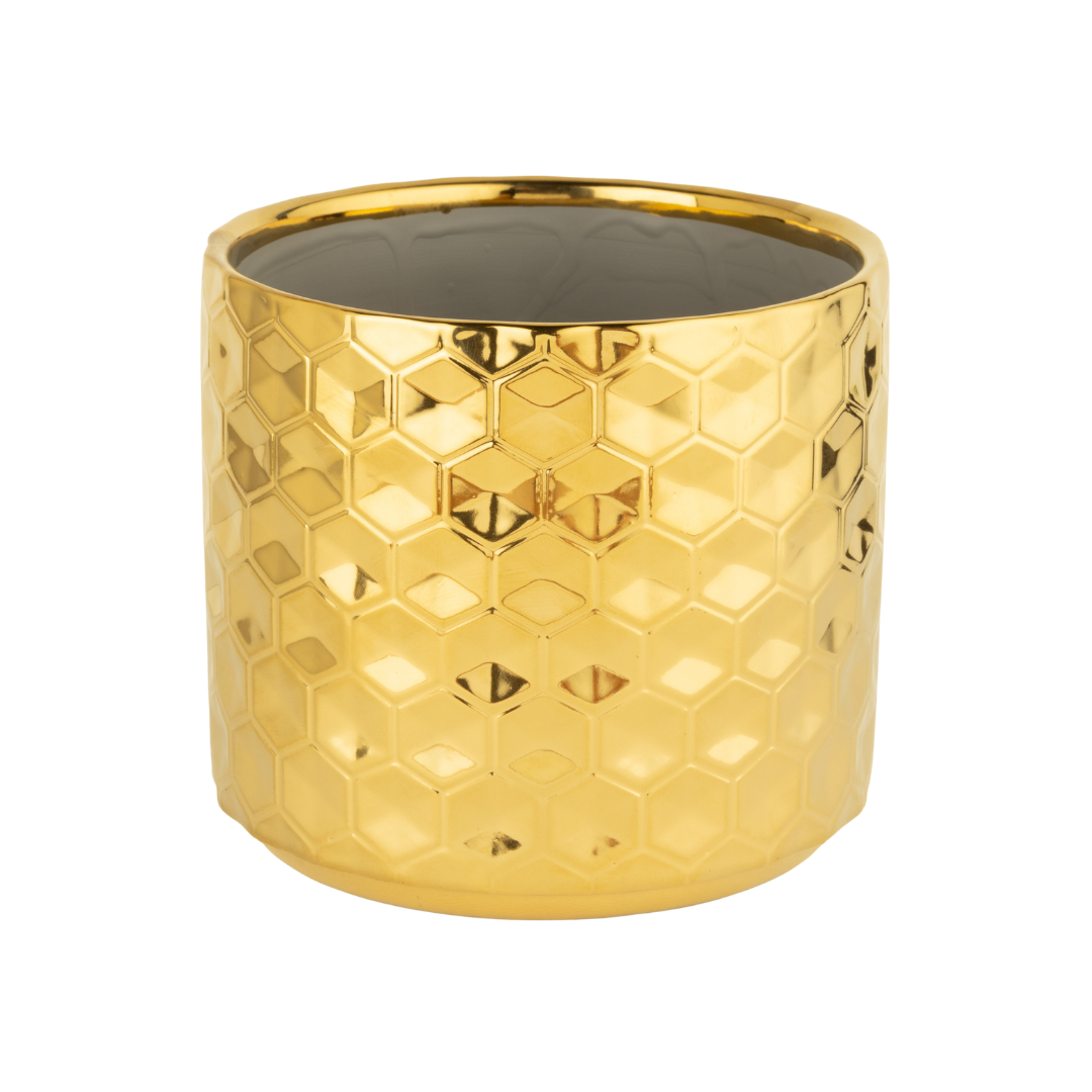 Gold Honeycomb Ceramic Pot Cover, Med 6.75x6.75x6in  4           