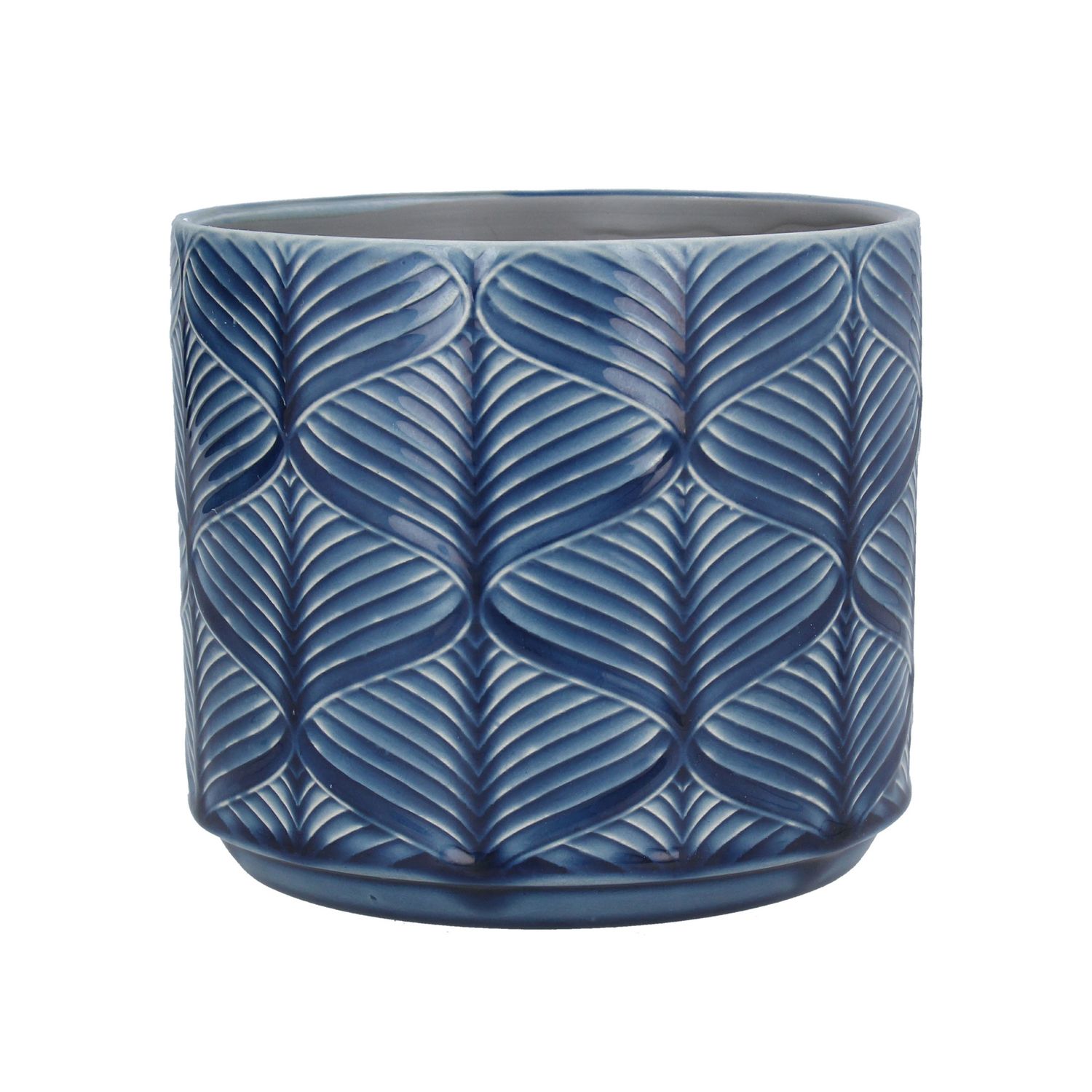 Navy Wavy Ceramic Pot Cover, med 6.8x6.8x6in  4           