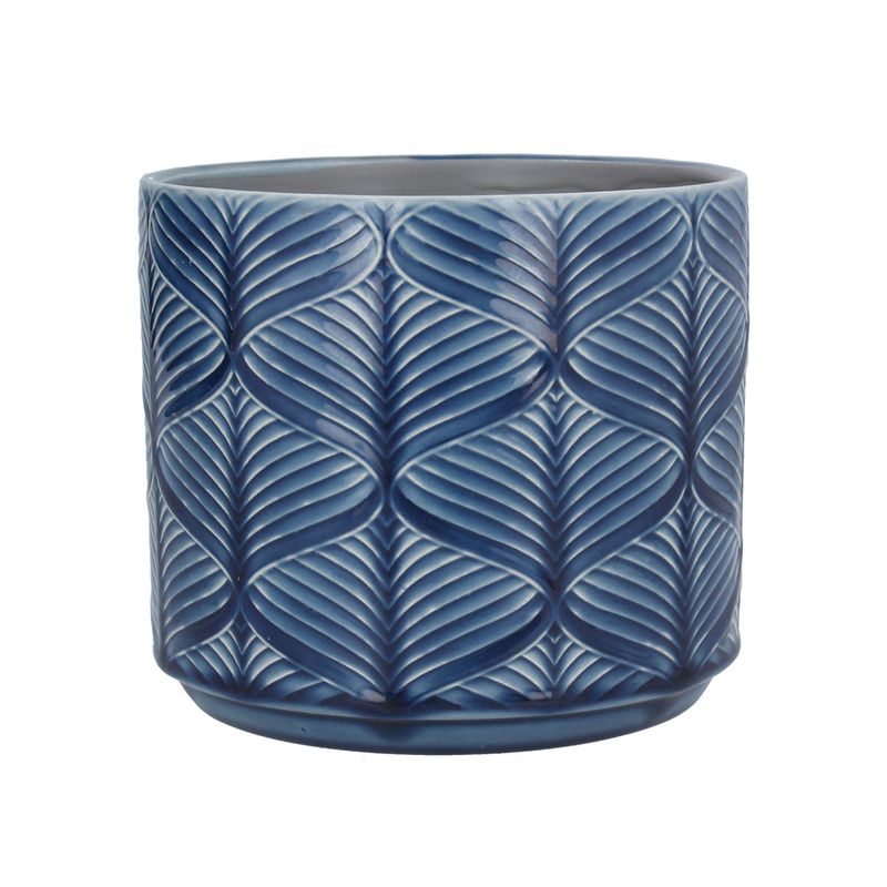 Navy Wavy Ceramic Pot Cover, med 6.8x6.8x6in  4           