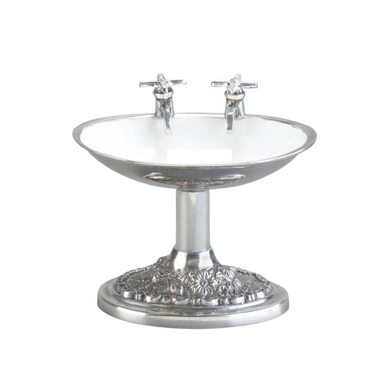 Metal Vintage Mini sink soap dish w/white interior 5in  2           
