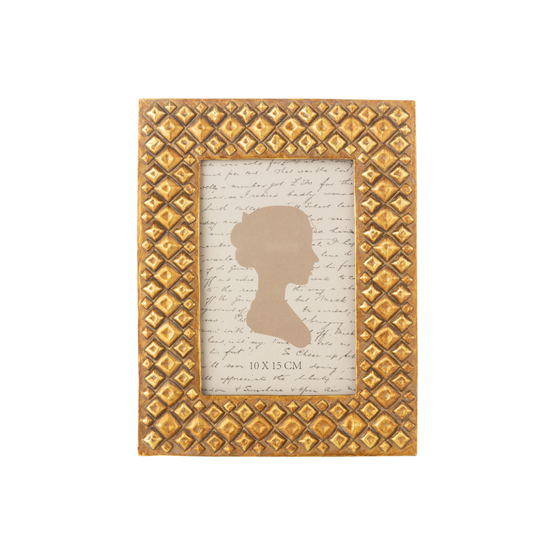 Antique gold embossed diamond pattern frame, resin holds 4x6 in photo  4           