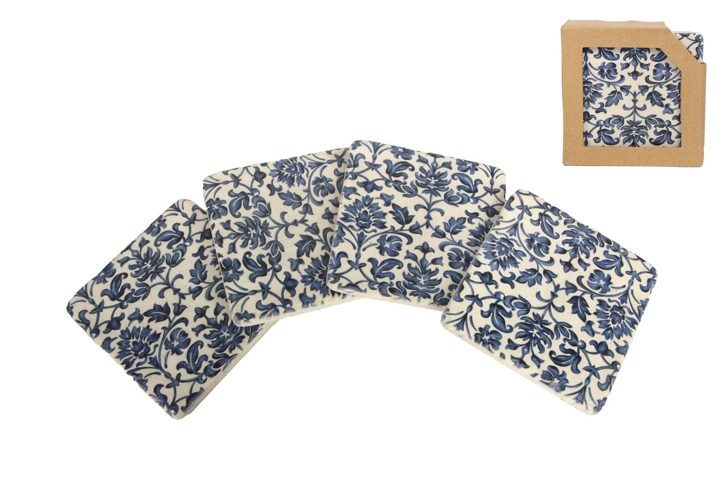 Set of 4 resin coaster boxed indigo floral  3           