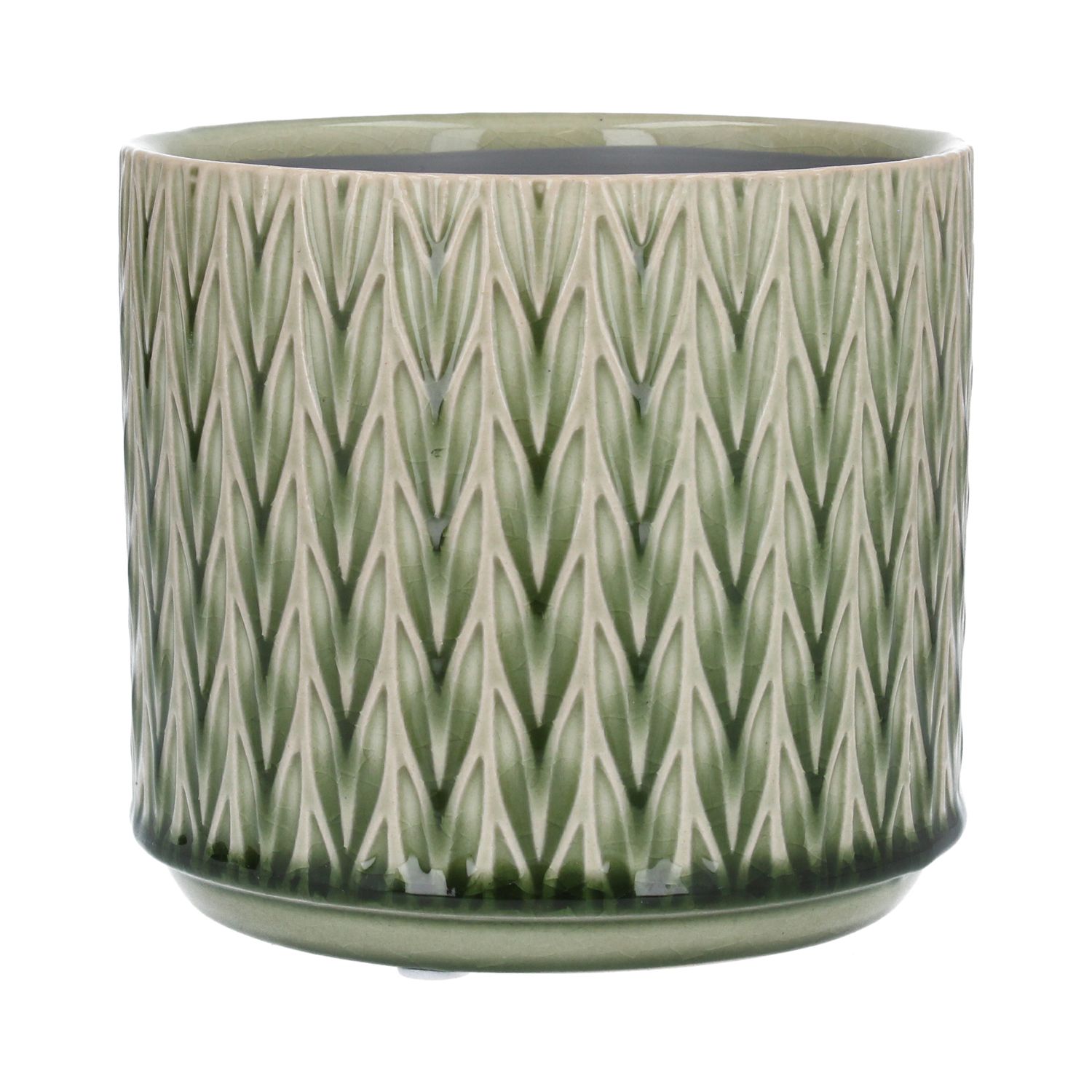 Green staghorn ceramic pot cover, sml 5.5x5.5x4.9in  6              