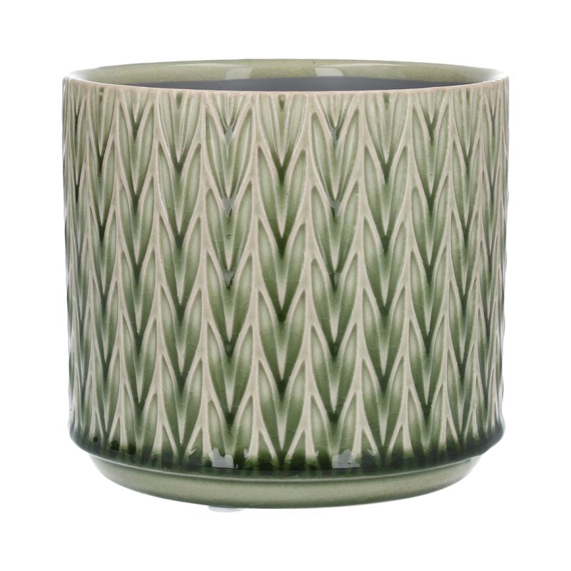 Green staghorn ceramic pot cover, sml 5.5x5.5x4.9in  6              