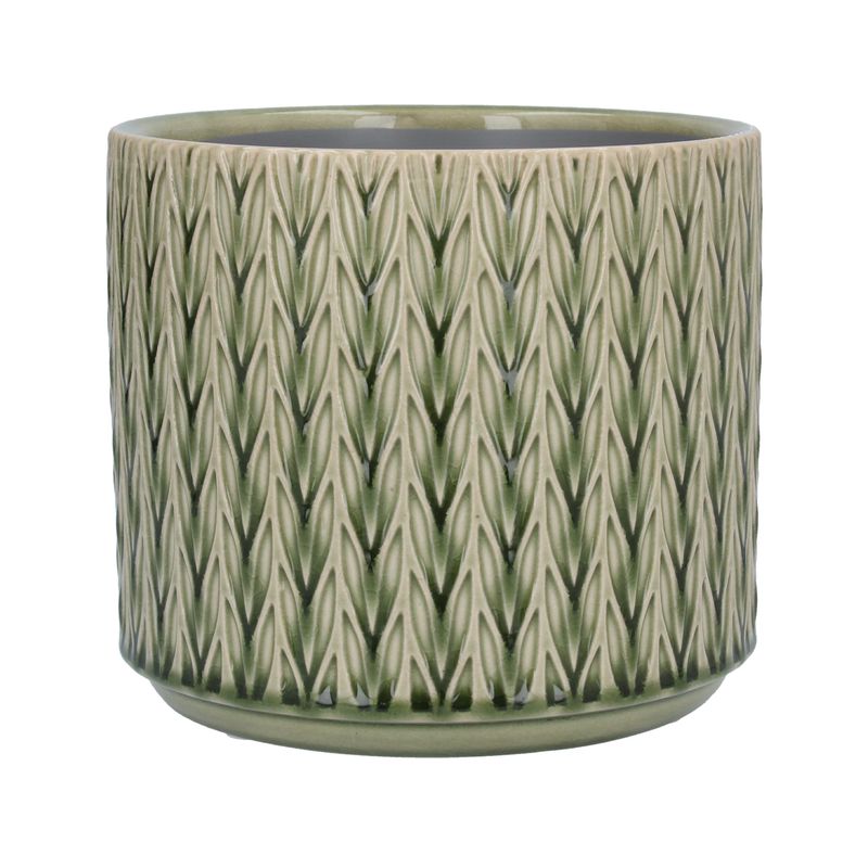 Green staghorn ceramic pot cover, med 6.7x6.7x5.9in  4              
