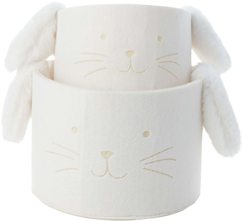 Set of 2 felt bunny baskets, white plush ears, 8+6 in  4