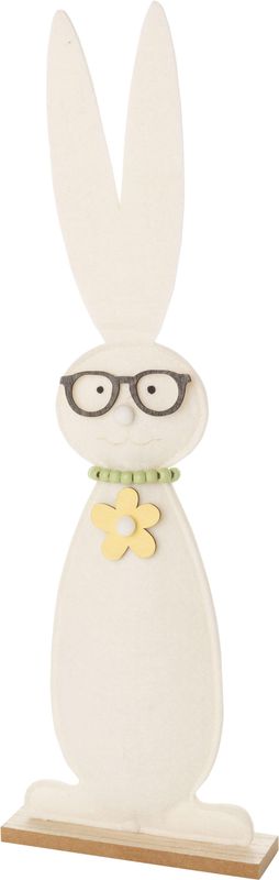 Felt off-white bunny in reading glasses table piece, green wood bead necklace with yellow daisy 17 in  6       