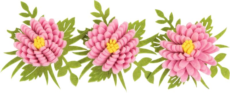 Set of 3 felt flower clip-on ornaments, 3D felt, pink. Each flower 2.5 in  12       