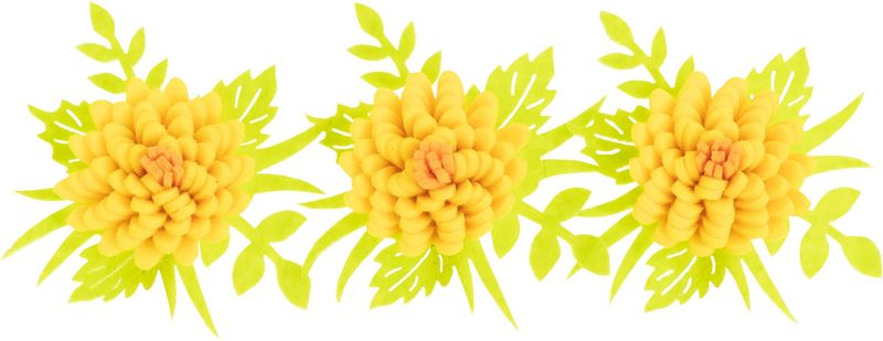 Set of 3 felt flower clip-on ornaments, 3D felt, yellow. Each flower 2.5 in  12       