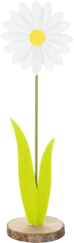 Felt Daisy table top decoration on wood base, metal stem, white 10 in  6       