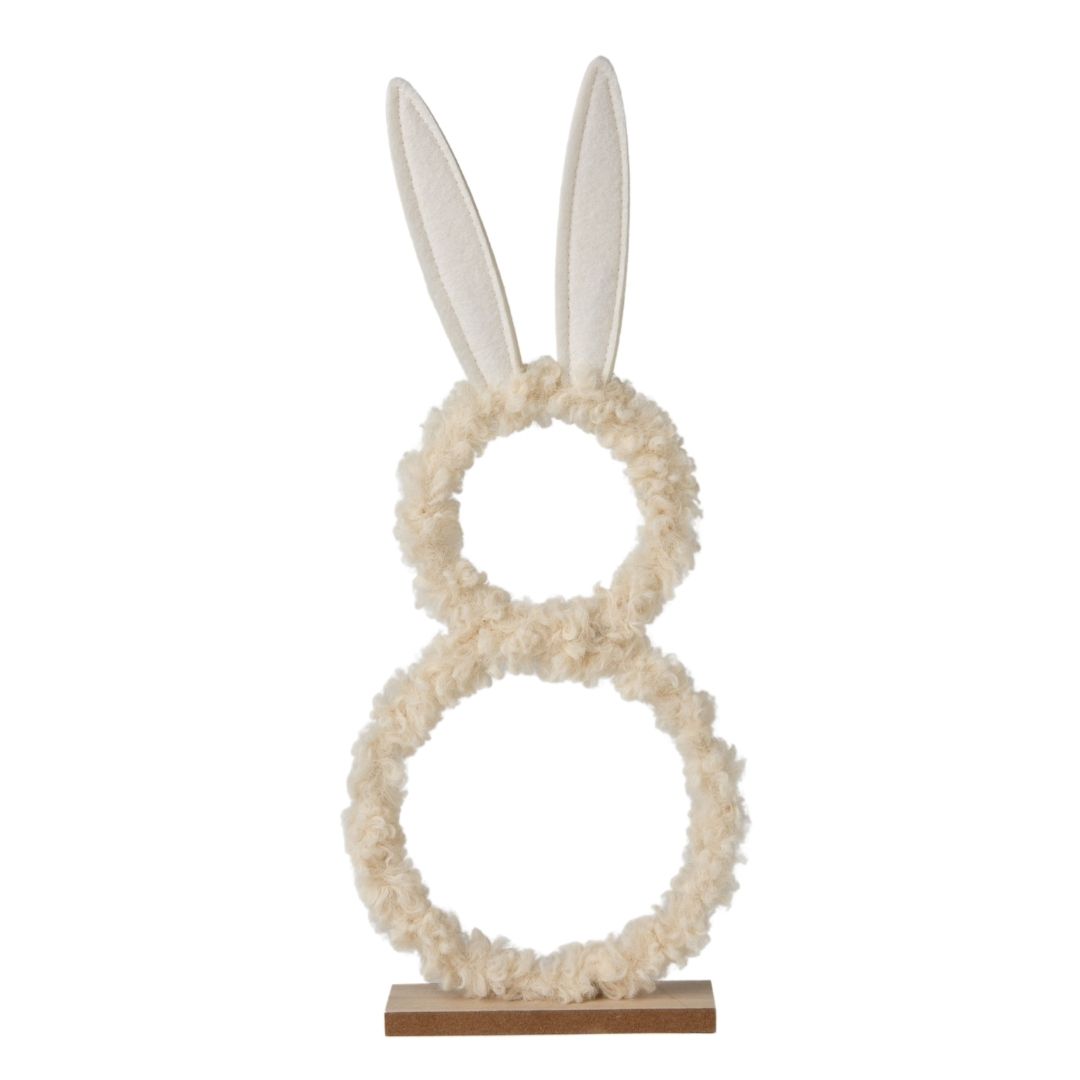 Silhouette bunny table piece, metal frame with off white plush covering, felt ears, small 13.5x5.5in  6       