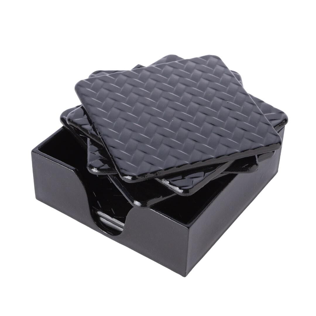 6ct TableCoaster Black Weave  12