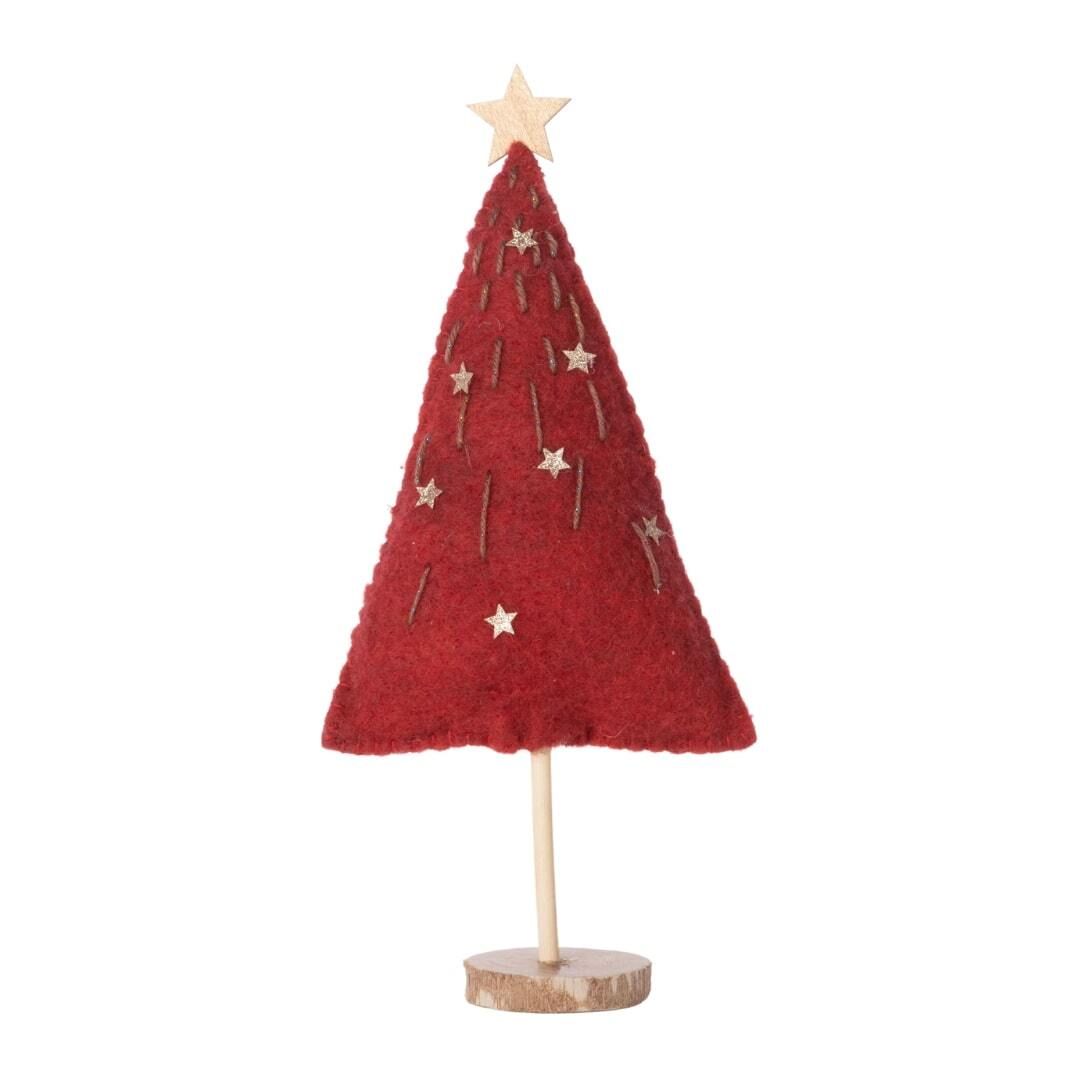 Red felt table top tree with gold stars and stitching 14 in  4 -Z08 -25NP