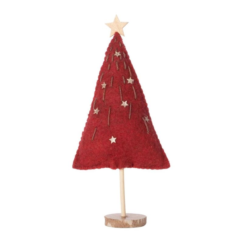Red felt table top tree with gold stars and stitching 14 in  4 -Z08 -25NP