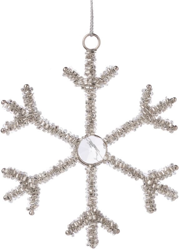 Silver glass bead snowflake on metal frame ornament 4 in  24 -Z08 -25NP -S04/25