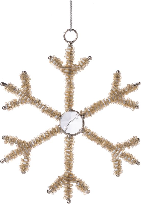Light gold glass bead snowflake on metal frame ornament 4 in  24