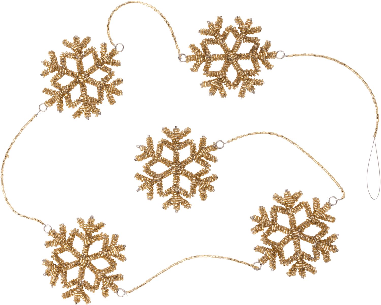 Glass bead snowflakes on metal frames on beaded garland, silver 42 in  6
