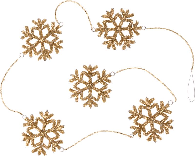 Glass bead snowflakes on metal frames on beaded garland, silver 42 in  6