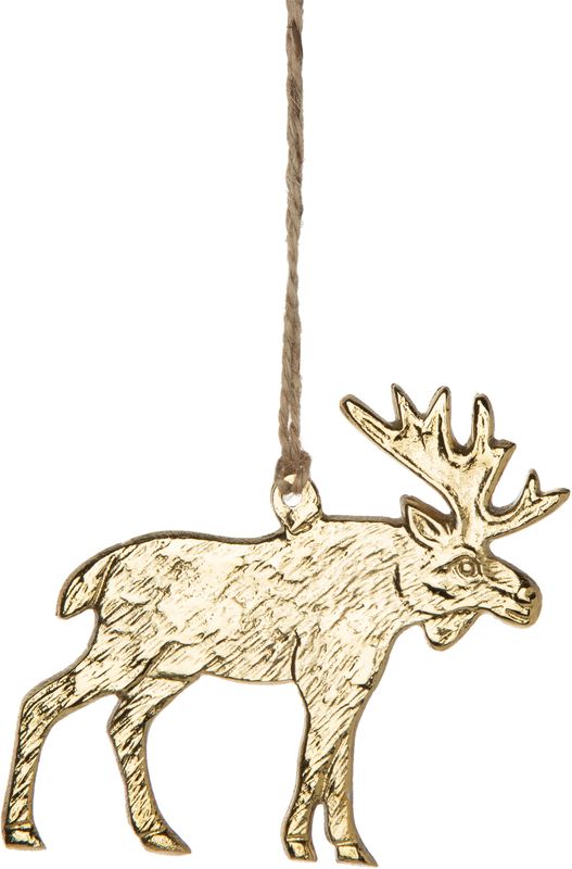 Cast metal moose ornament, gold tone plate finish 4 in  12