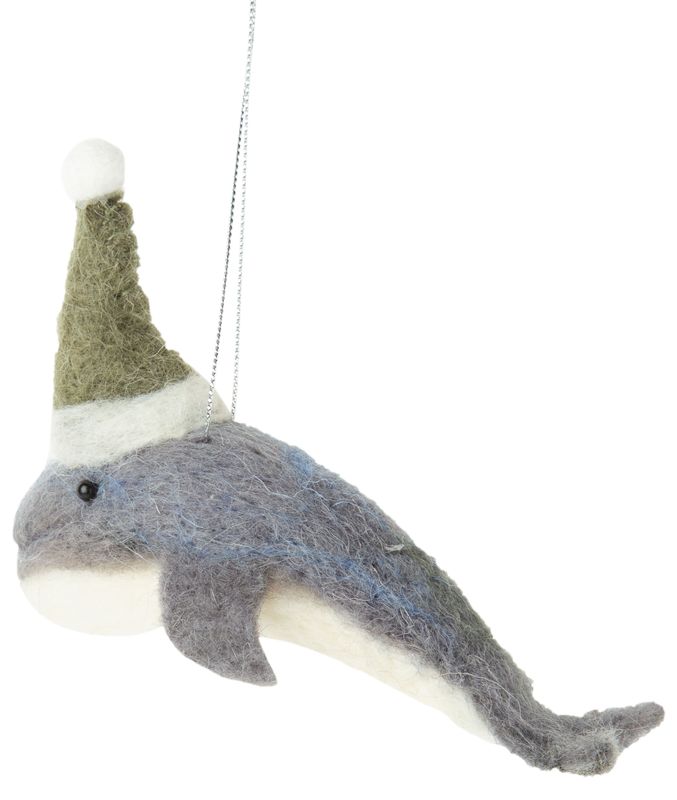 Felt orca whale with Christmas hat, 5.5 in  12