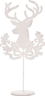 Rustic white painted metal stag with leaves &amp; ribbon on stand 13.75 in  2